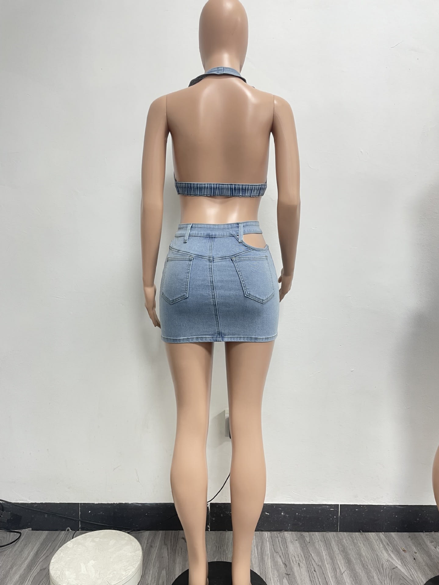 Washed Elastic Denim Casual Sexy Skirt Suit view 18