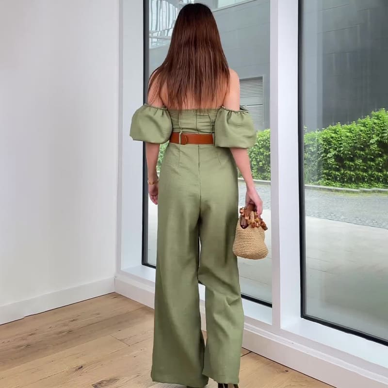 Square Collar Solid Color Sleeve Fitted Waist Backless Temperament Straight Jumpsuit view 3