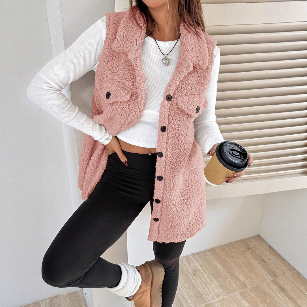 Lapels Open Button Plush Vest Cardigan view 6