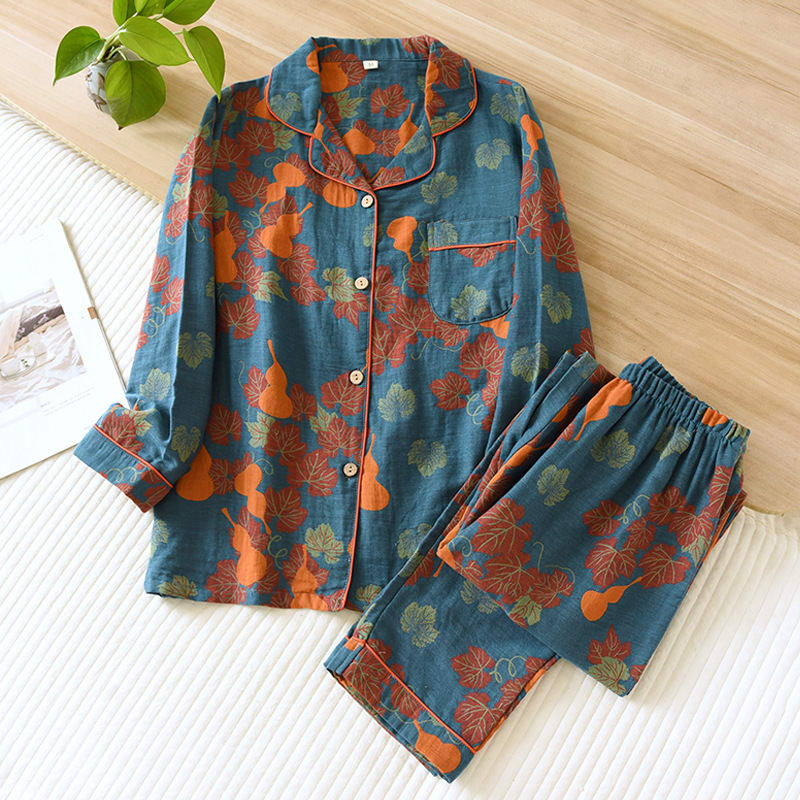 Thin Cotton Gauze Yarn-dyed Jacquard Pajamas Suit For Women view 2