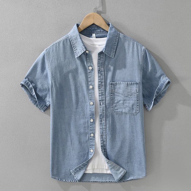 8269 Japanese-style Retro Denim Short Sleeve Shirt view 6