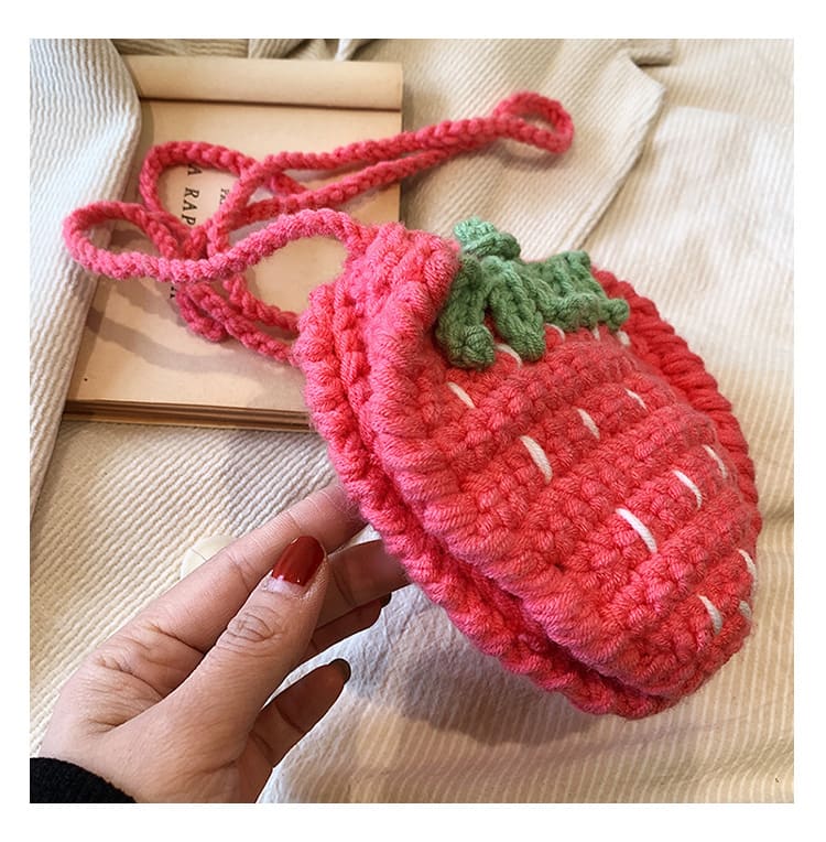 Handmade Knitted Children's Wool Cute Strawberry Crossbody Bag view 13