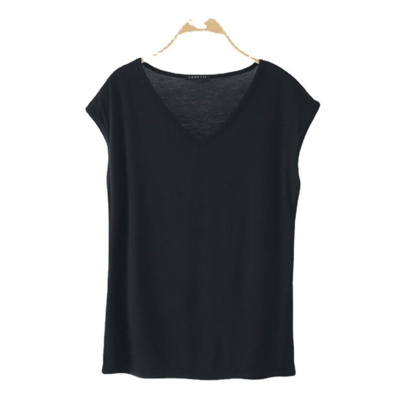 Solid Color And V-neck Sleeveless Loose Women's T-shirt Casual Bottoming Shirt Inner Wear Blouse view 16