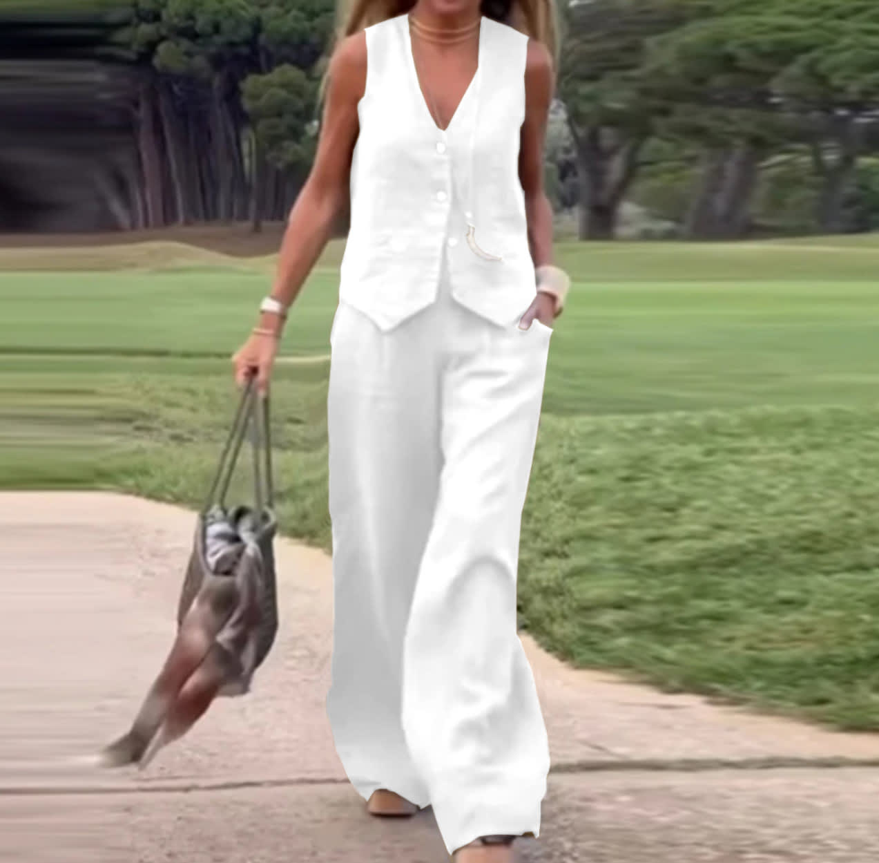 Casual Women's Solid Color Fashion Sets Of Vest Trousers Suit view 13