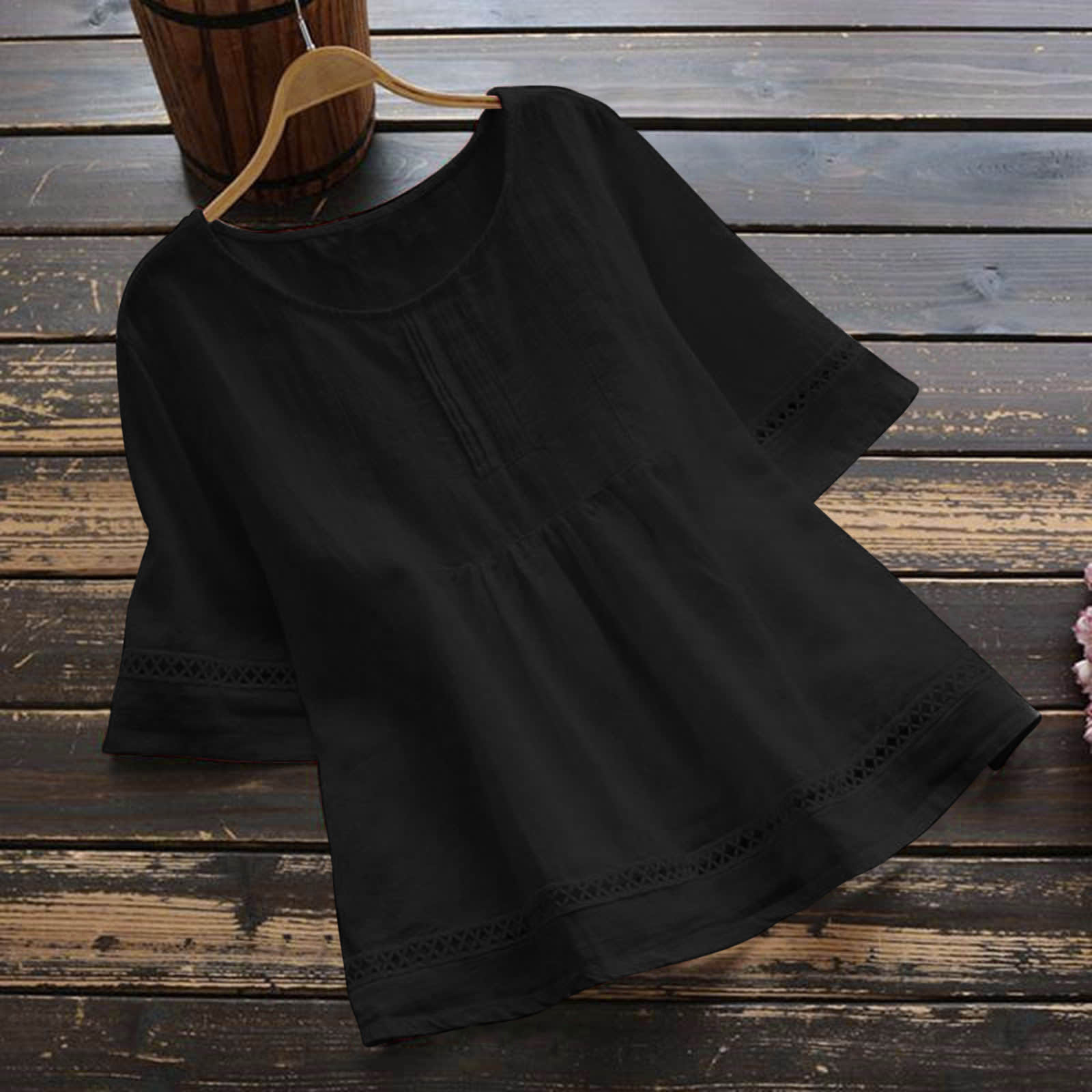 Summer Solid Color Cotton And Linen Top Half Sleeve view 24