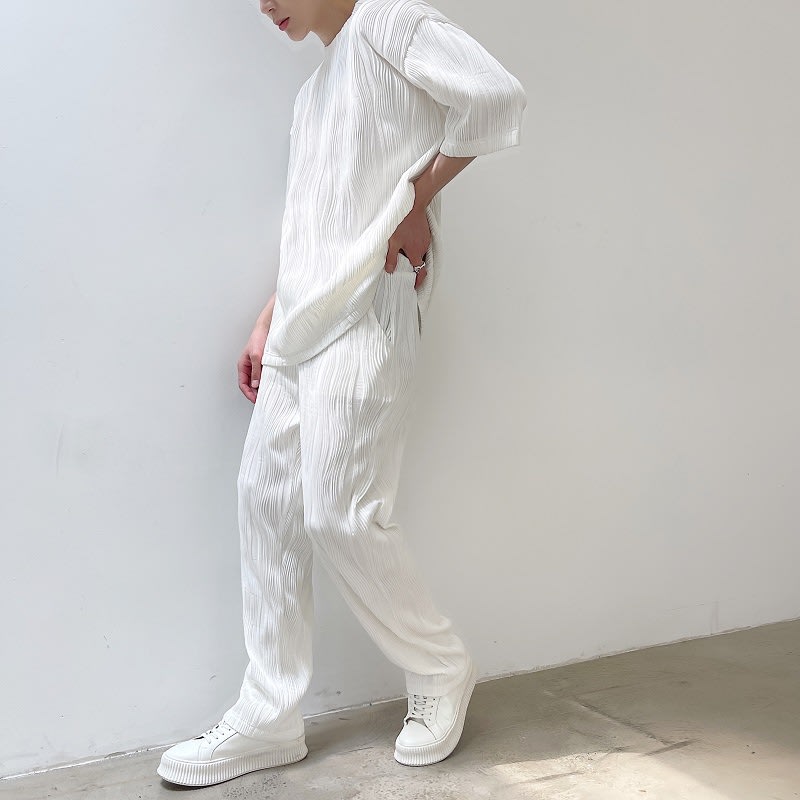 Men's Trendy Loose Pleated Embossed Texture Casual Pants