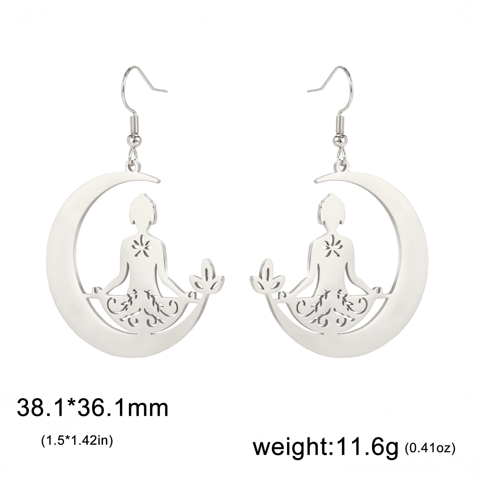 Yoga Moon Earrings Stainless Steel Meditation view 8