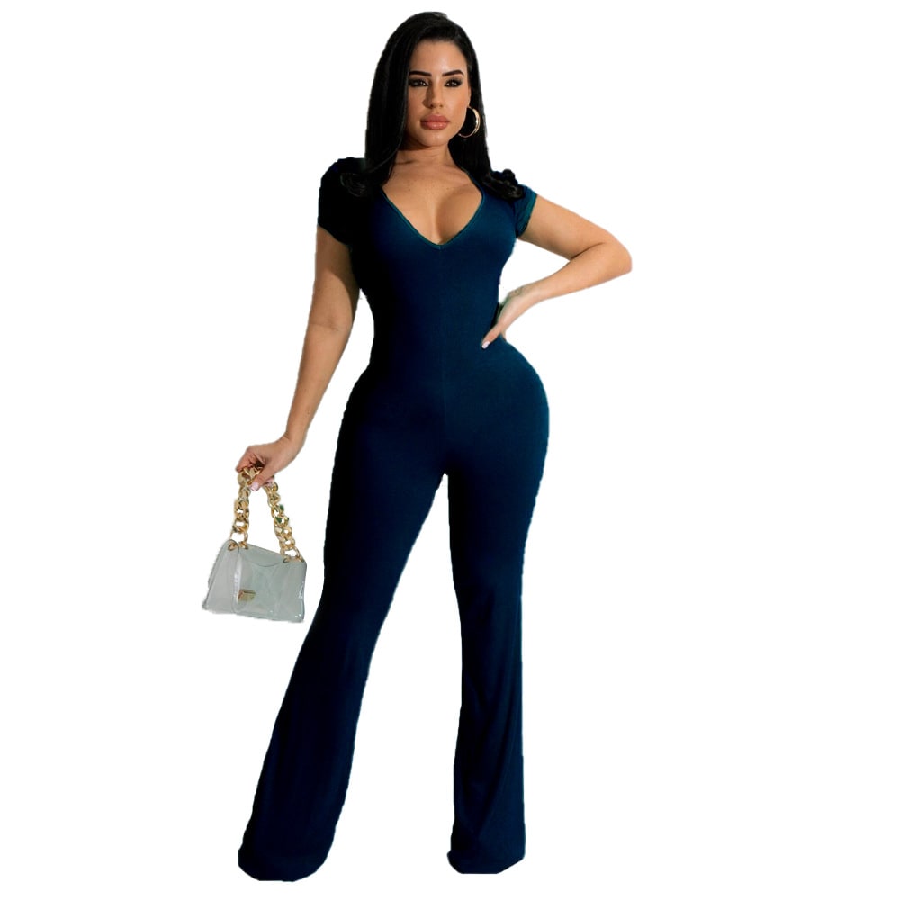 Bell-bottom Pants Short Sleeve Women's Jumpsuit view 12