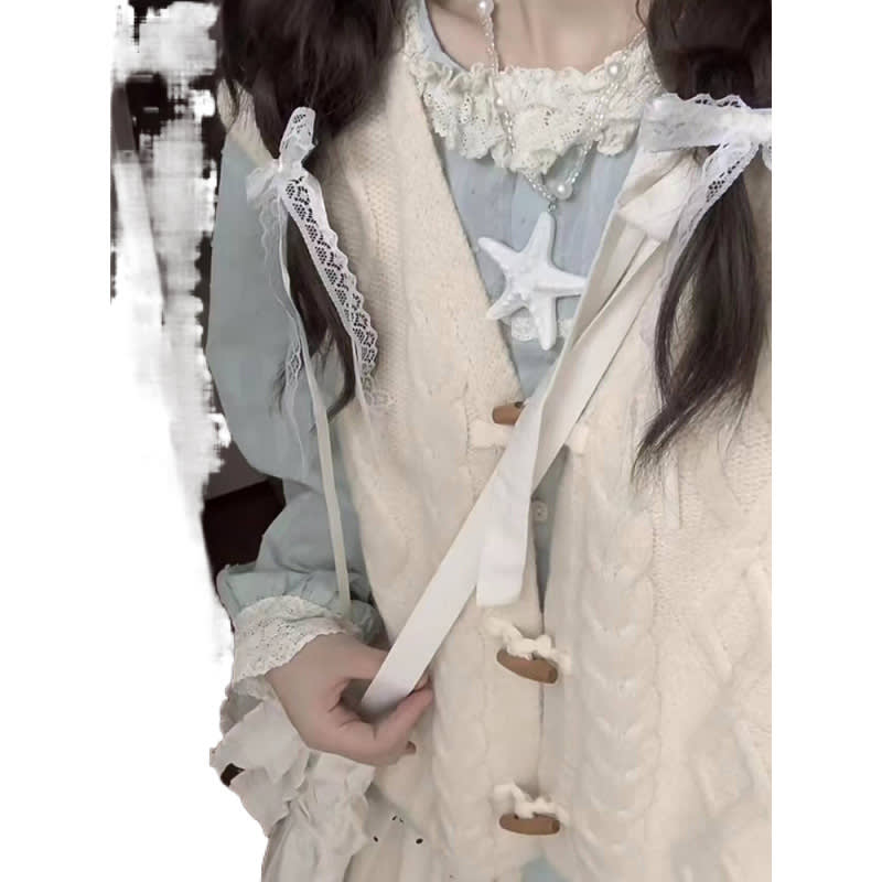 Milk Style Wear Horn Button Vest Lace Collar view 5