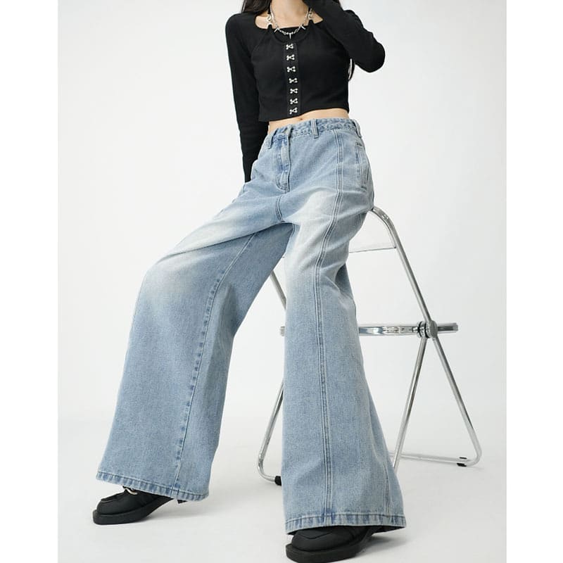 Loose Wide Leg Draping Mop Slimming High Waist Denim Trousers view 2