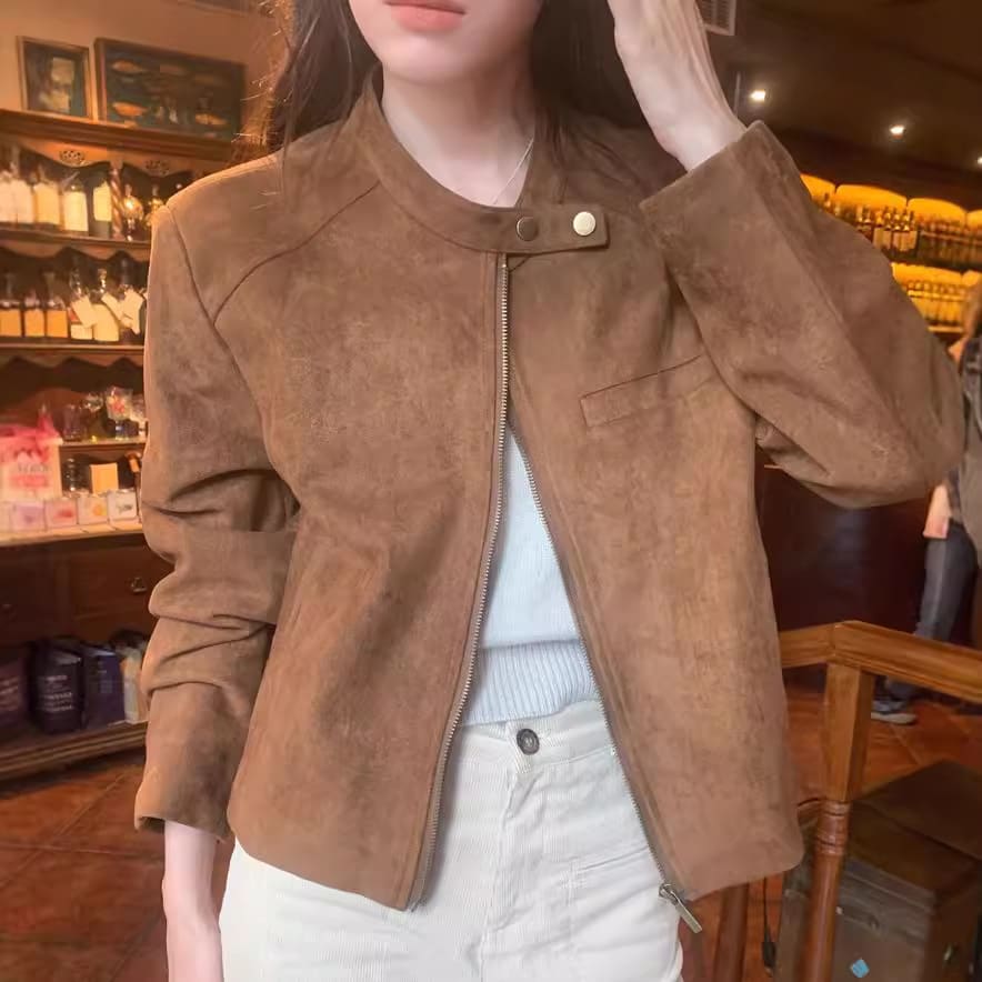 Fashion Short Motorcycle Jacket Women's Clothing view 4