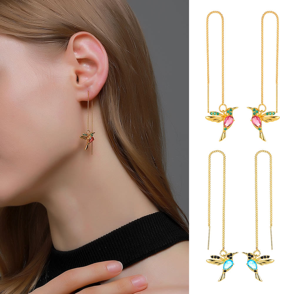 Fashion Jewelry New Unique Little Bird Drop Long Hanging Hummingbird Earrings For Women Elegant Girl Tassel Crystal Pendant Earring Jewelry view 8