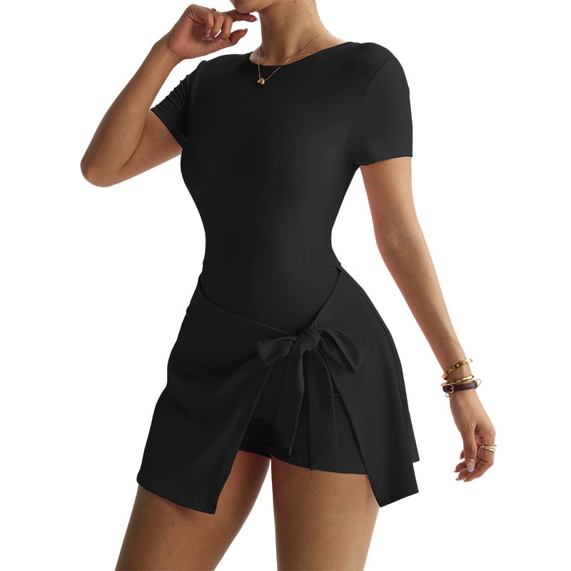 Women Solid Color Casual Yoga Jumpsuit Skirt - Outdoor Athletic Romper with Built-in Shorts for Fitness view 10