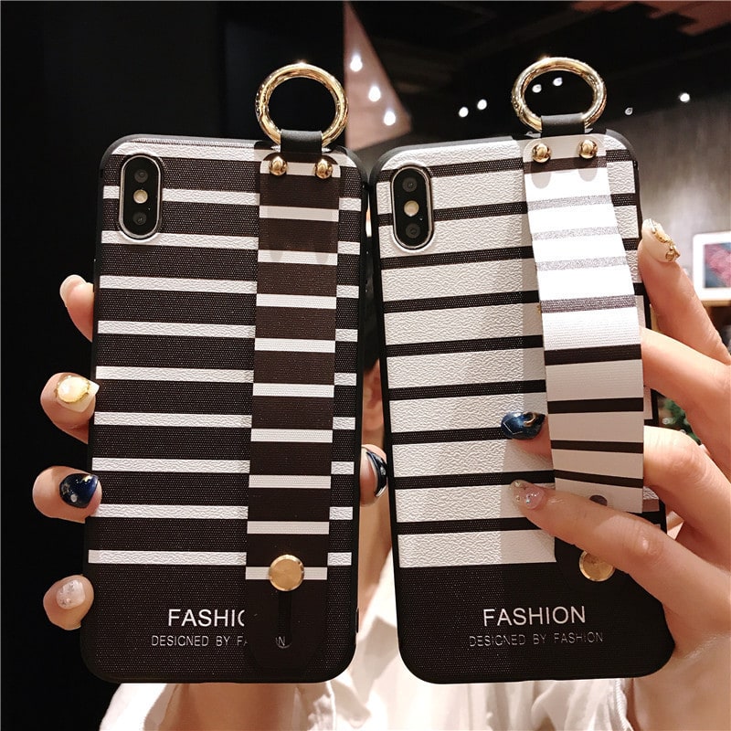 Wrist Strap Bracket Apple 12 Phone Case Color Ethnic Style Black And White Stripes view 3