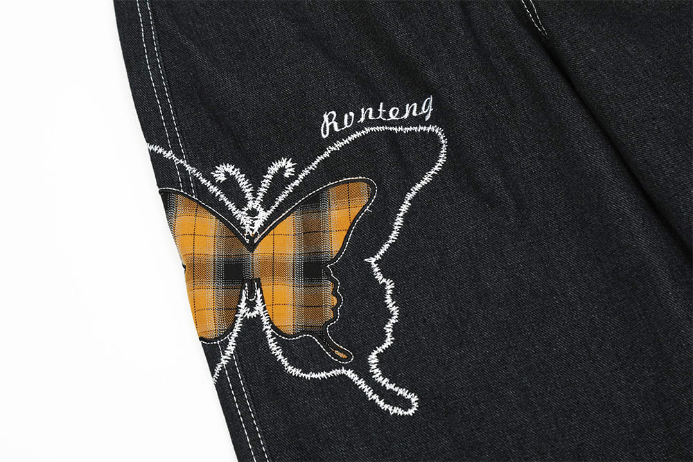 Design Sense Niche Butterfly Paste Cloth Embroidery Denim Straight-leg Pants view 4