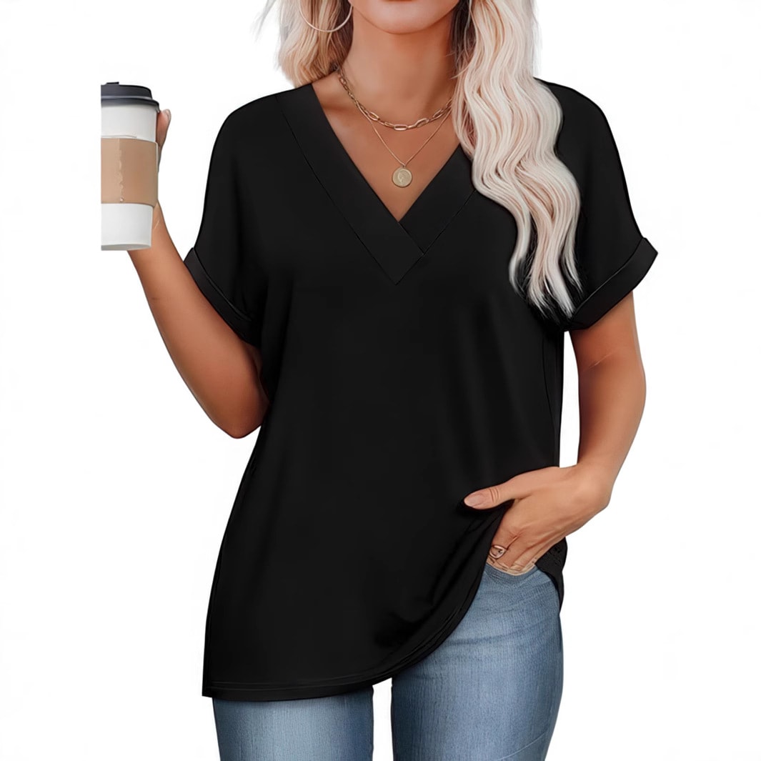 Women's V-neck Loose Short Sleeve T-shirt Top view 5