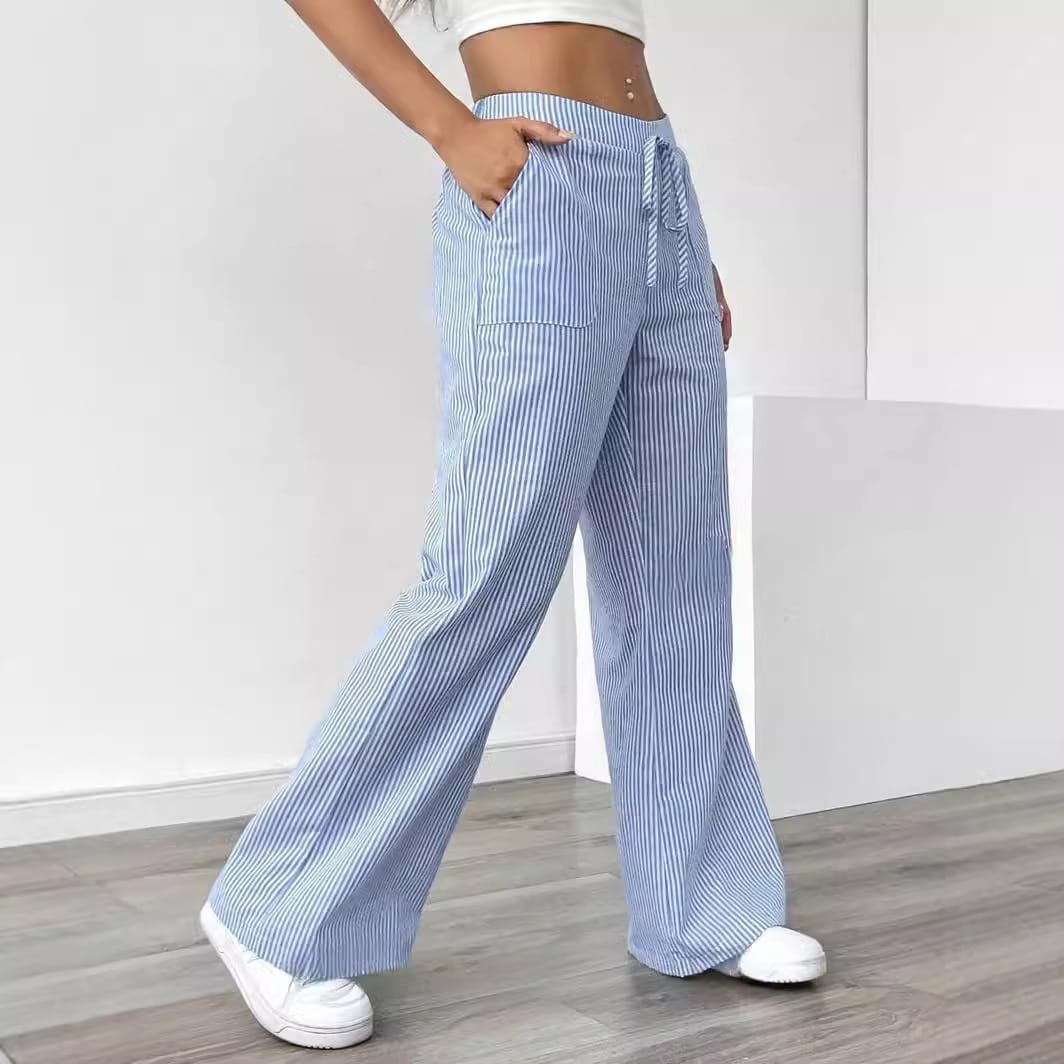 New Striped Trousers With Pockets Casual Versatile Loose Wide Leg Pants Women's Clothing view 6