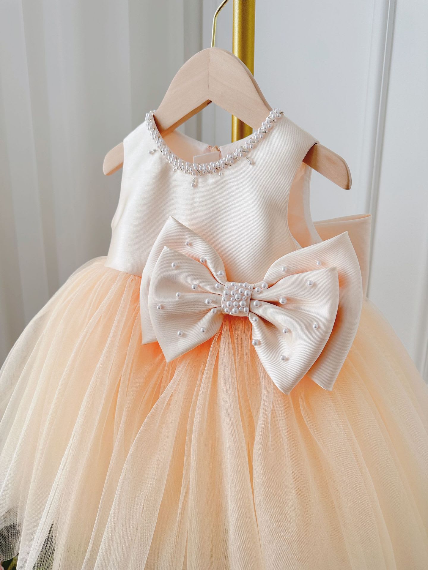 Children's Dress Girls' Summer Long-sleeve Coat Pettiskirt Champagne Big Bow High-waisted Gauzy view 5