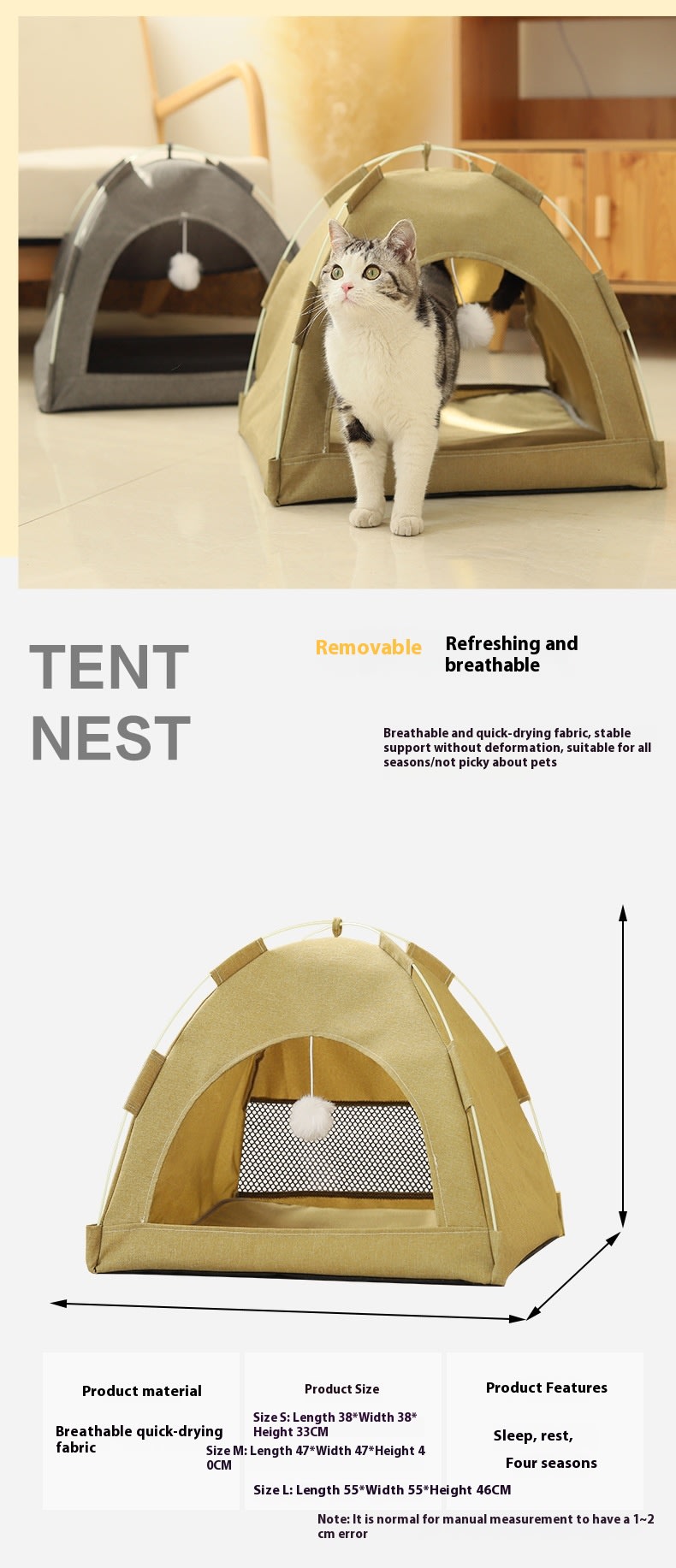 Cathouse Doghouse Breathable Tent Nest Indoor Outdoor Universal Pet Room view 11