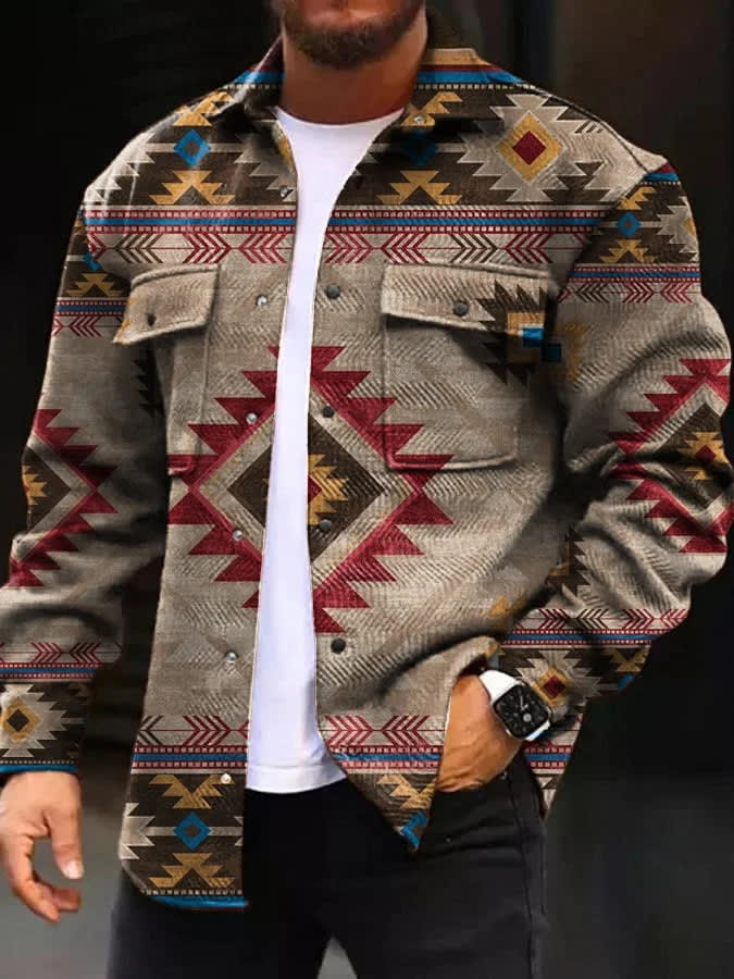 Printing Lapel Men's Jacket Single-breasted Plaid Top view 20