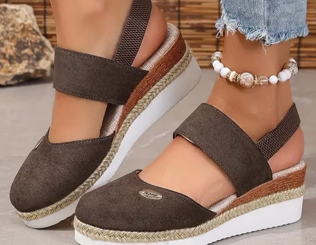 Hemp Rope Wedges Sandals Summer Lightweight Braided Closed Toe Elastic Band Shoes For Women view 11