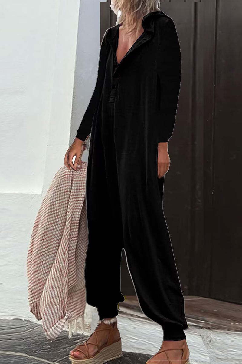 Hooded Side Pocket Long Sleeve Trousers Jumpsuit Baggy Pants view 7