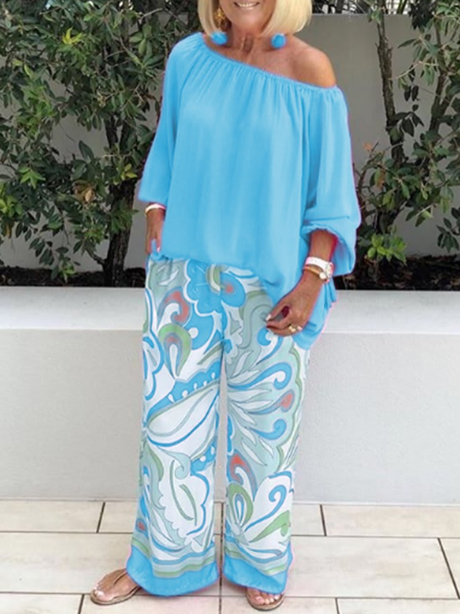Women's Clothing Printed Pants Off-shoulder Top Casual Suit view 10
