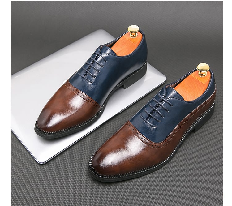 Men's Business Double Color Block Leather Shoes view 5
