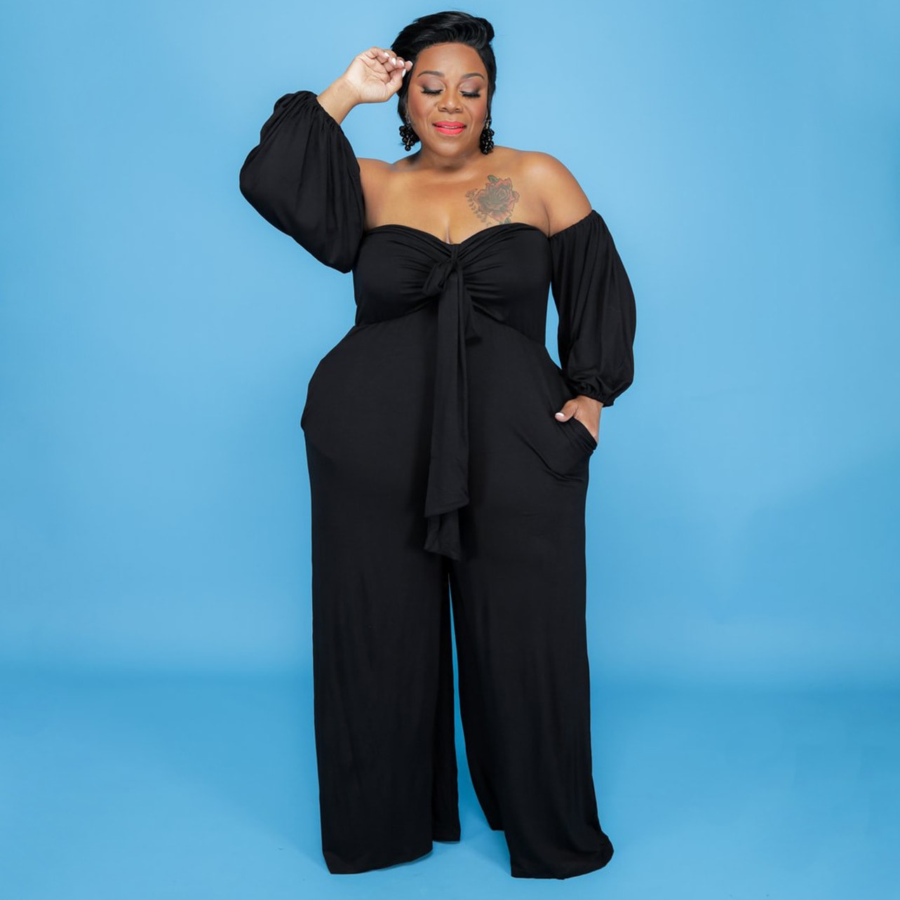 Tube Top Solid Color Jumpsuit Wide Leg Pants view 1