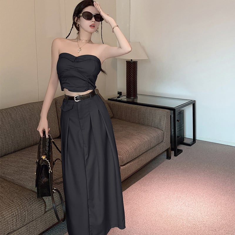 Women's Design Sense Slimming High Waist With Belt Long Skirt Tube Top Two-piece Set view 28
