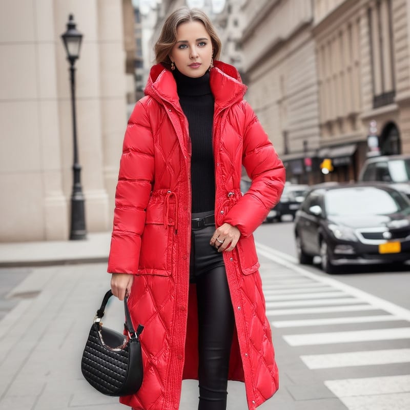 Thick Mid-length Below The Knee Hooded Winter Women's Down Jacket view 6