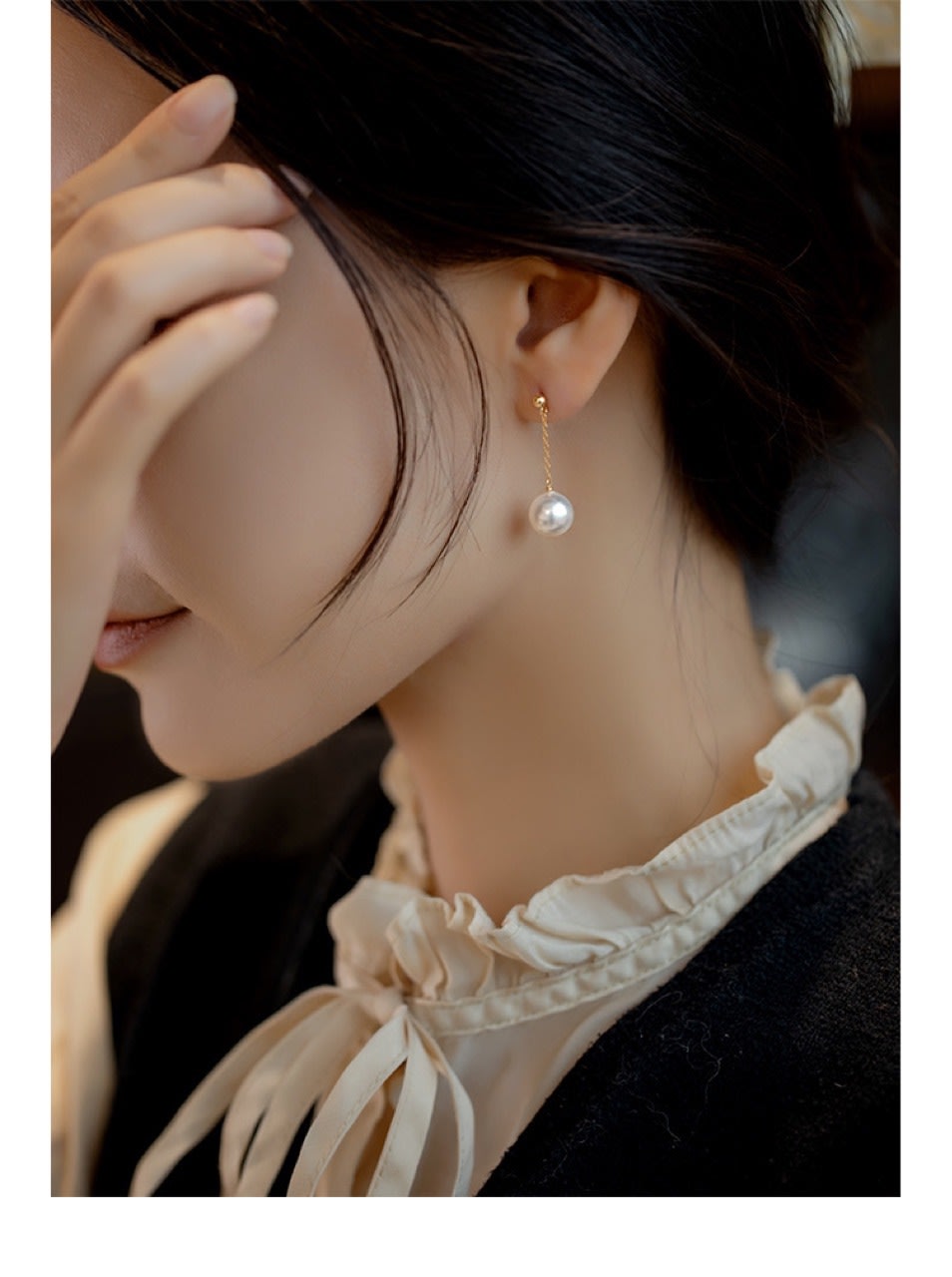 Pearl Long Fairy Temperamental 14K Gold Plated Simple Earrings view 12