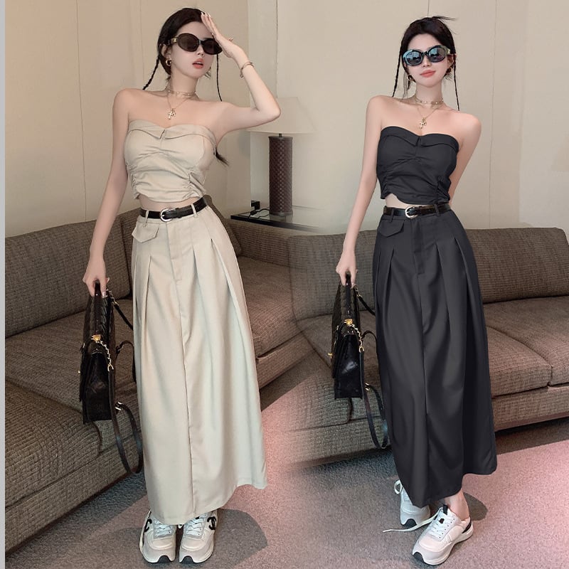 Women's Design Sense Slimming High Waist With Belt Long Skirt Tube Top Two-piece Set view 12