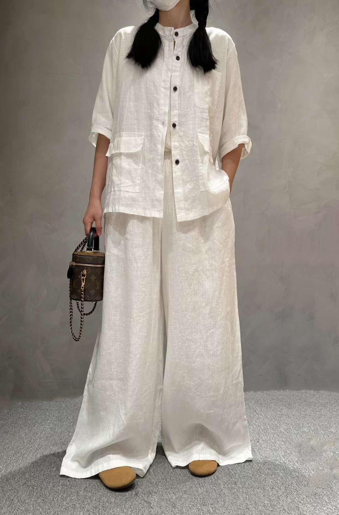 Solid Color Linen Suit Half Sleeve Shirt Casual Pants view 13