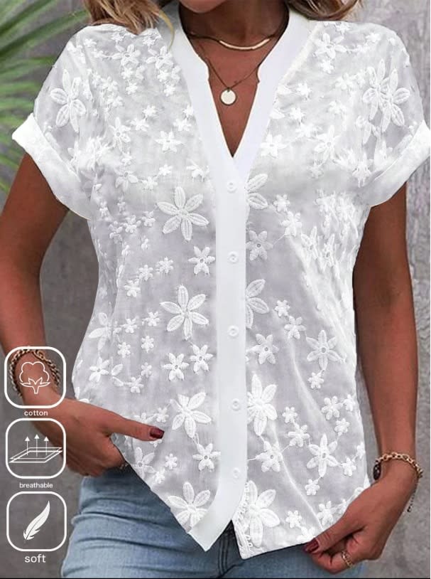 Summer Simplicity Casual V-neck Solid Color Shirt For Women view 2