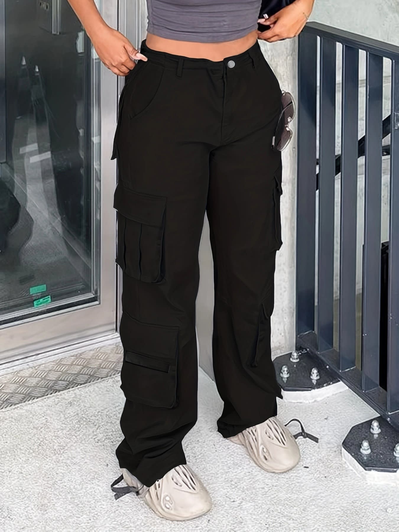 Street Multi-pocket Cargo Pants Mop Pants Solid Color Loose view 4