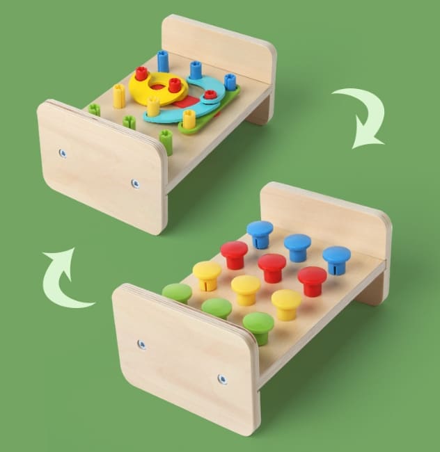 Two-in-one Pile Bridge Platform Nail Table Toy Children's Wooden Puzzle Pile Suit view 4