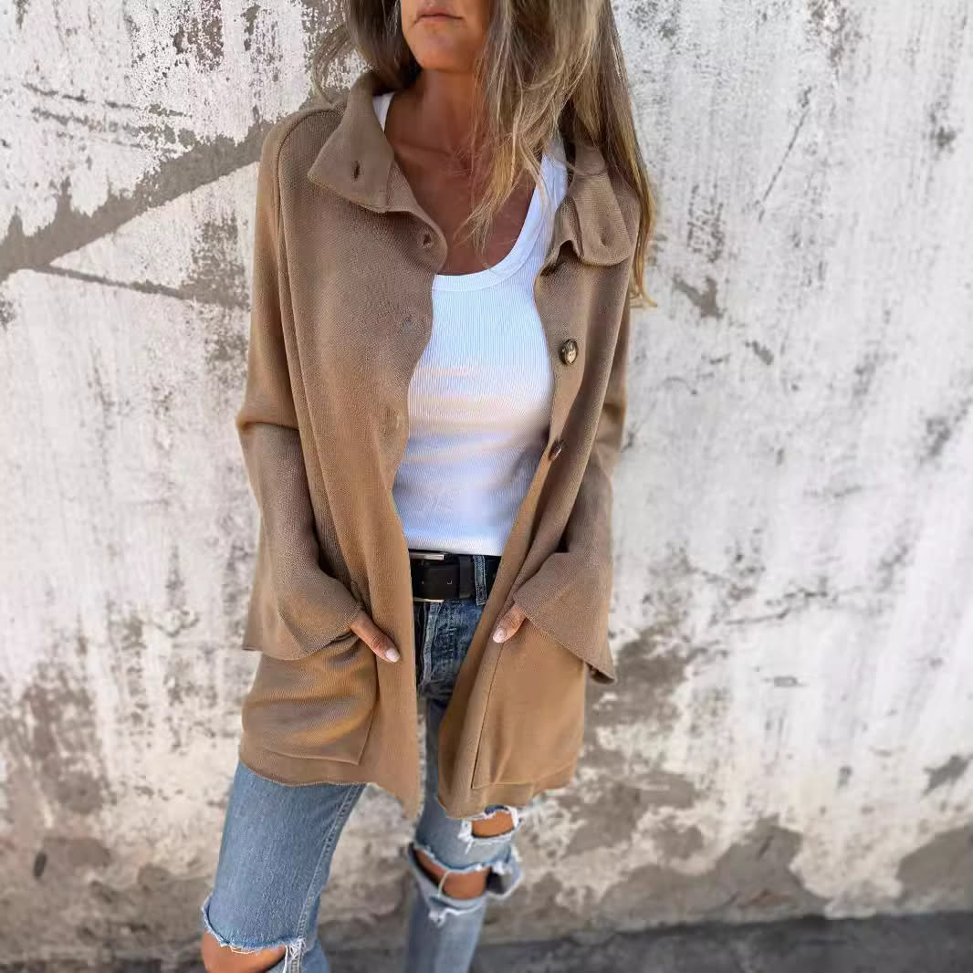 Ins Single Breasted Lapel Knitted Coat Fashion Pocket Long Sleeve Cardigan  Jacket Women's Clothing view 3