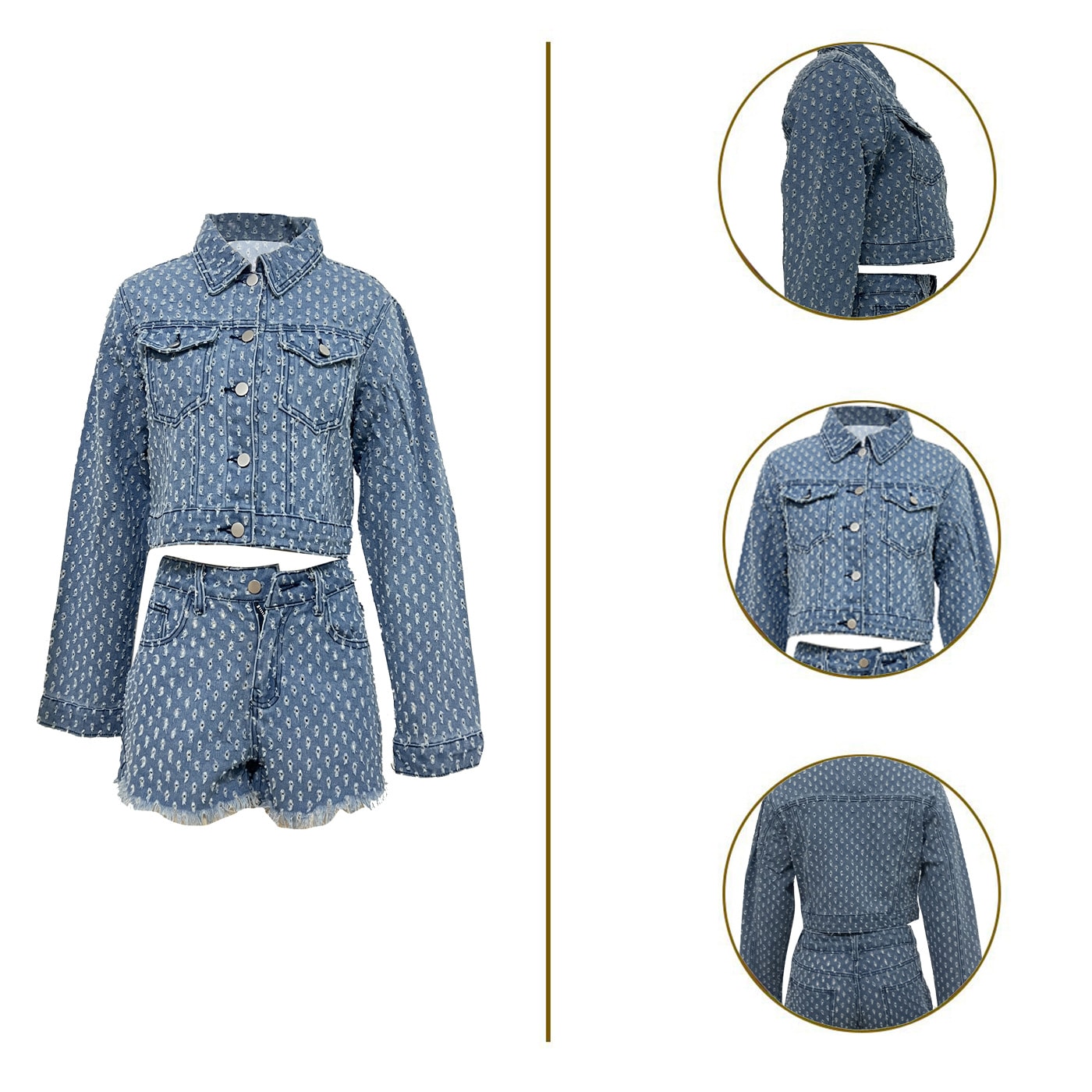 New Women's Clothing Leisure Ripped Denim Shorts Suit view 6