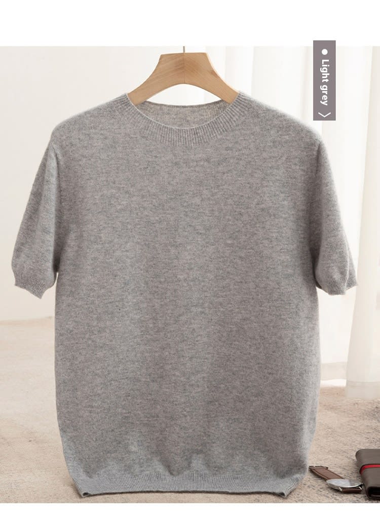 Knitted Short Sleeve Pure Wool Sweater Men's Round Neck view 31