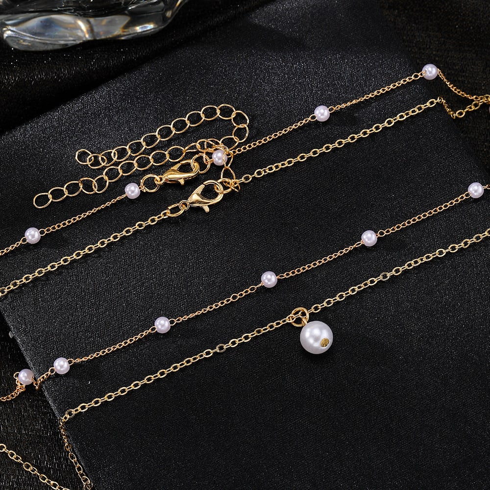 Fashion Jewelry Women's Pearl Tassel Pendant Double-layer Necklace Gold Pearl Necklace For Women view 5