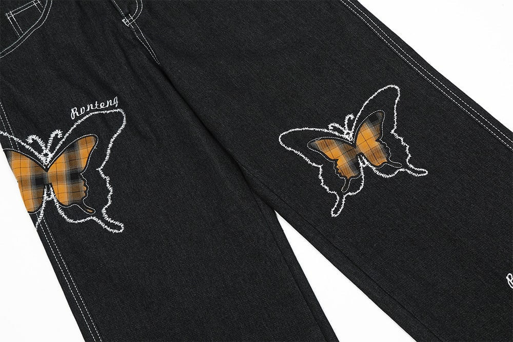 Design Sense Niche Butterfly Paste Cloth Embroidery Denim Straight-leg Pants view 12