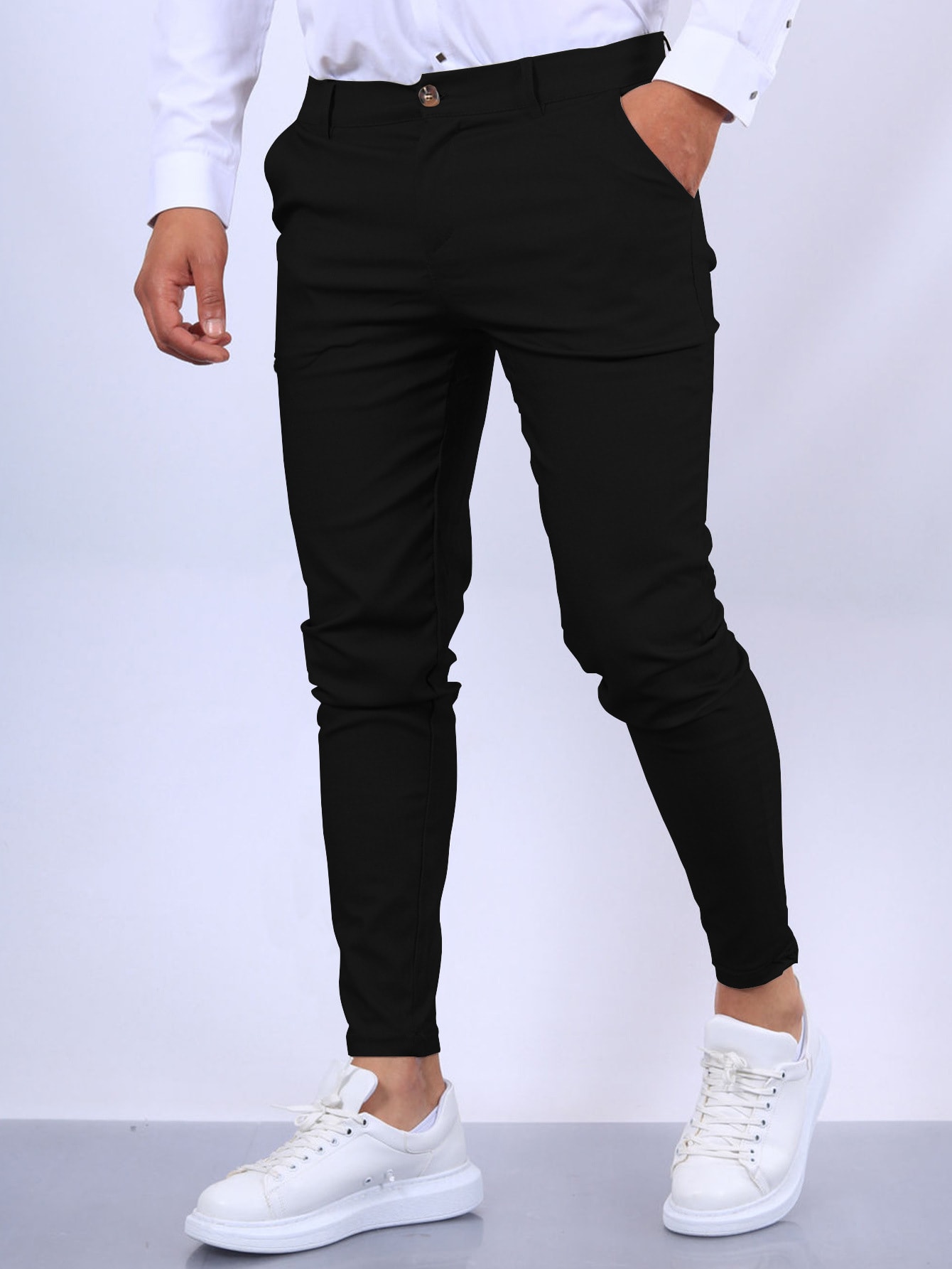 Men's Slim Button Trousers Fashion Solid Office Versatile Long Pencil Pants view 14