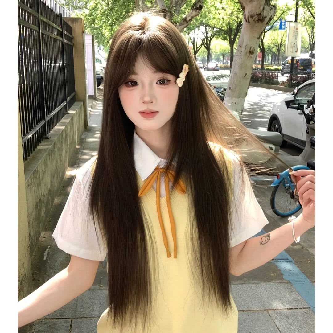 Full Repair Inner Angle High Level Long Straight Hair Full-head Wig view 6