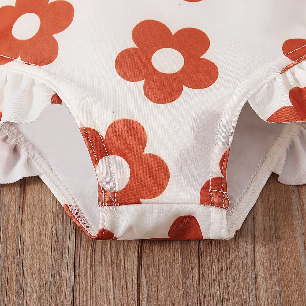 Girl's Pattern Graphic Print Crew Neck Open Back Swimsuit view 9