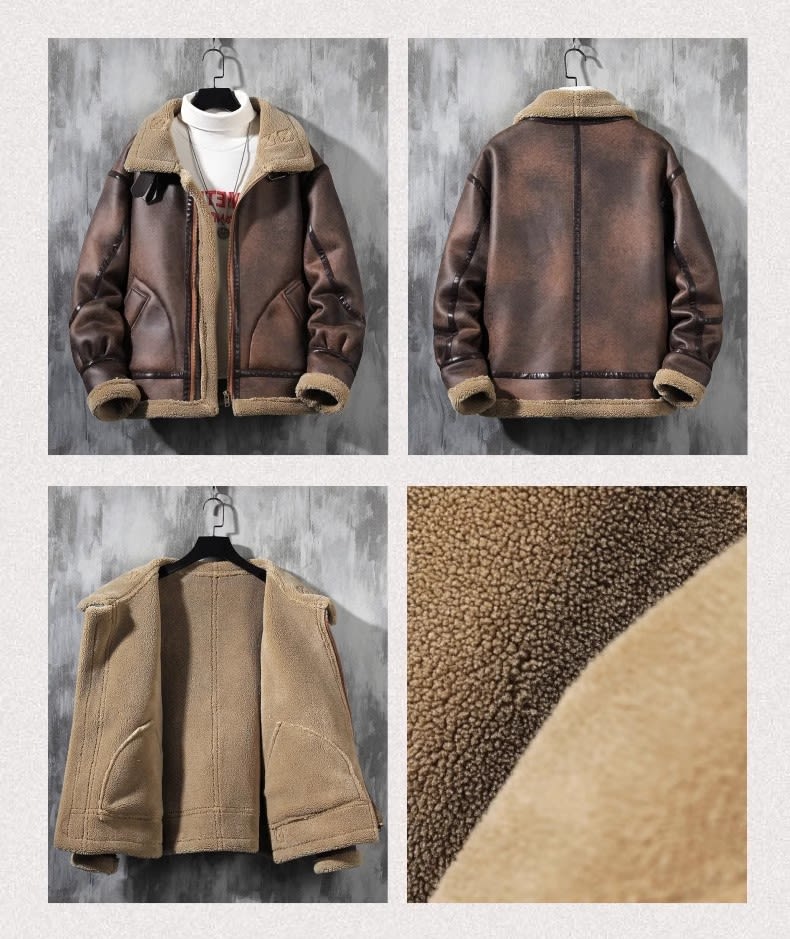 Men's Fashion Single-layer Fleece-lined Padded Jacket Lamb Wool Coat view 4