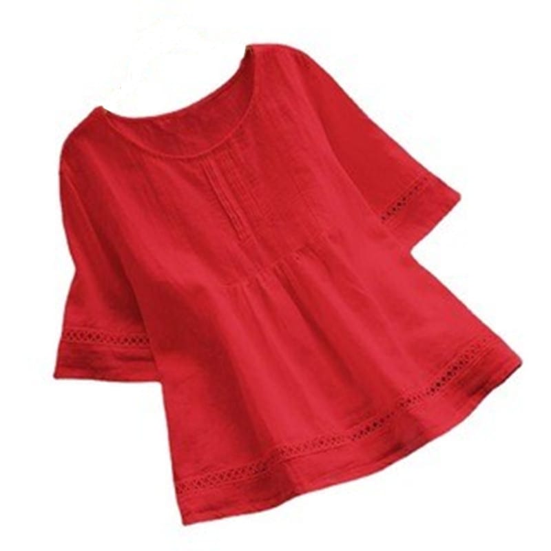 Summer Solid Color Cotton And Linen Top Half Sleeve view 5