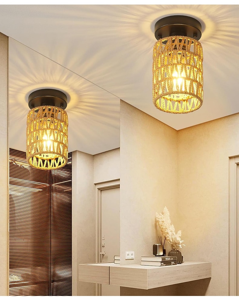 Tea Room Inn Bar Counter Chinese Hemp Rope Woven Chandelier view 2