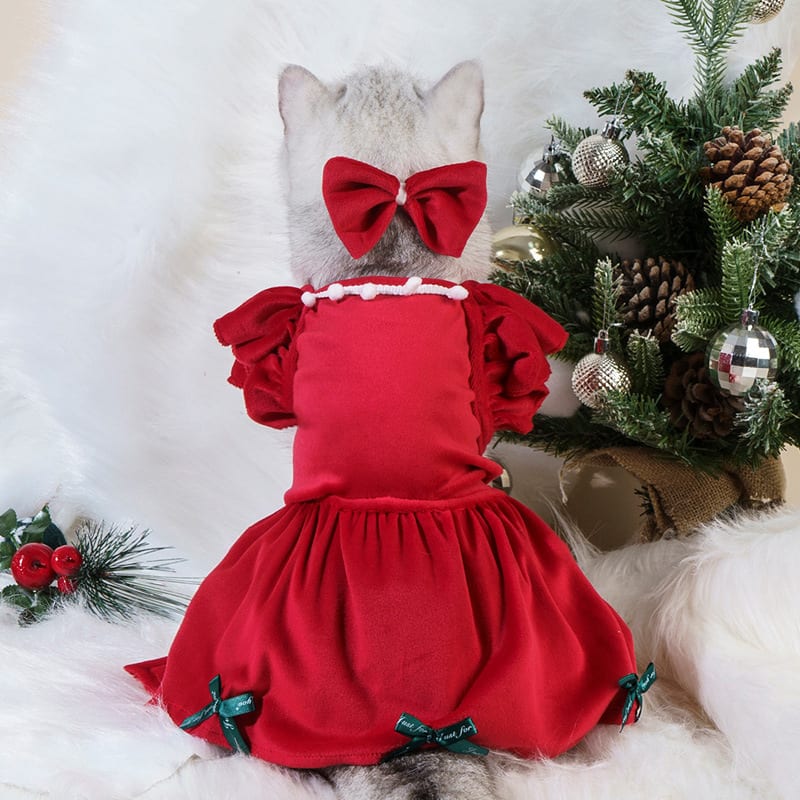 Pet Christmas Dress Silver Fox Velvet Autumn And Winter Dog Clothes view 1