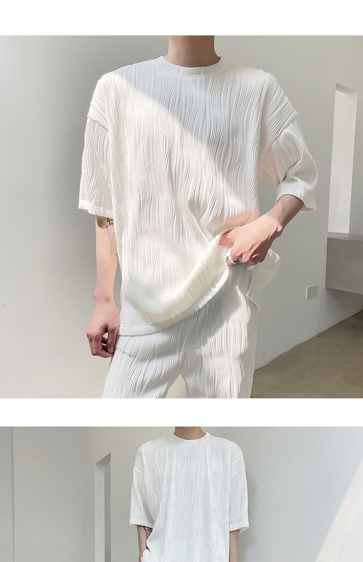 Men's Trendy Loose Pleated Embossed Texture Casual Pants view 7